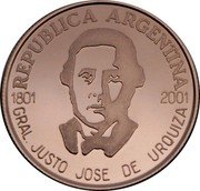 Argentina 5 Pesos General Justo Jose de Urquiza 2001 Proof KM# 133 REPUBLICA ARGENTINA 1901 2001 GRAL JUSTO JOSE DE URQUIZA coin obverse Argentina 5 Pesos General Justo Jose de Urquiza 2001 Proof KM# 133 REPUBLICA ARGENTINA 1901 2001 GRAL JUSTO JOSE DE URQUIZA coin obverse