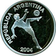 Argentina 5 Pesos XVIII World Football Championship 2004 Proof KM# 146 REPÚBLICA ARGENTINA 2004 coin obverse Argentina 5 Pesos XVIII World Football Championship 2004 Proof KM# 146 REPÚBLICA ARGENTINA 2004 coin obverse