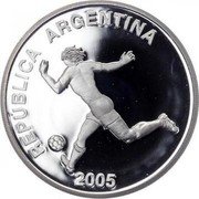 Argentina 5 Pesos XVIII World Championship Football 2005 Proof KM# 150 REPÚBLICA ARGENTINA 2005 coin obverse