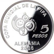 Argentina 5 Pesos XVIII World Championship Football 2005 Proof KM# 150 COPA MUNDIAL DE LA FIFA © 2002 FIFA TM 5 PESOS ALEMANIA 2006 coin reverse