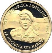 Argentina 5 Pesos 25th Anniversary Malvinas Islands Occupation 2007 Proof KM# 154 REPÚBLICA ARGENTINA 1982 2007 LA NACIÓN A SUS HÉROES coin obverse Argentina 5 Pesos 25th Anniversary Malvinas Islands Occupation 2007 Proof KM# 154 REPÚBLICA ARGENTINA 1982 2007 LA NACIÓN A SUS HÉROES coin obverse