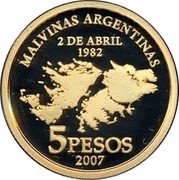 Argentina 5 Pesos 25th Anniversary Malvinas Islands Occupation 2007 Proof KM# 154 MALVINAS ARGENTINAS 2 DE ABRIL 1982 5 PESOS 2007 coin reverse Argentina 5 Pesos 25th Anniversary Malvinas Islands Occupation 2007 Proof KM# 154 MALVINAS ARGENTINAS 2 DE ABRIL 1982 5 PESOS 2007 coin reverse