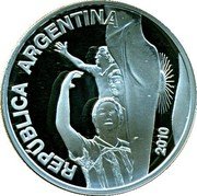 Argentina 5 Pesos FIFA South Africa 2010 Proof KM# 172 REPÚBLICA ARGENTINA 2010 coin obverse