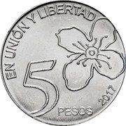 Argentina 5 Pesos Arrayan 2017  KM# 187 EN UNIÓN Y LIBERTAD 5 PESOS 2017 coin reverse Argentina 5 Pesos Arrayan 2017  KM# 187 EN UNIÓN Y LIBERTAD 5 PESOS 2017 coin reverse