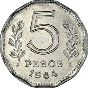 Argentina 5 Pesos Fragata Sarmiento 1964 KM# 59 5 PESOS 1963 coin reverse Argentina 5 Pesos Fragata Sarmiento 1964 KM# 59 5 PESOS 1963 coin reverse