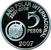 Argentina 5 Pesos (International Polar Year) KM# A154 AÑO POLAR INTERNACIONAL 2007-2008 5 PESOS 2007 coin reverse Argentina 5 Pesos (International Polar Year) KM# A154 AÑO POLAR INTERNACIONAL 2007-2008 5 PESOS 2007 coin reverse