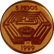 Argentina 5 Pesos Jorge Luis Borges 100th Anniversary of Birth 1999 Proof KM# 134 5 PESOS 1999 coin reverse Argentina 5 Pesos Jorge Luis Borges 100th Anniversary of Birth 1999 Proof KM# 134 5 PESOS 1999 coin reverse
