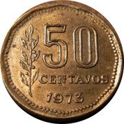 Argentina 50 Centavos Capped Liberty 1973 KM# 68 50 CENTAVOS 1974 coin reverse Argentina 50 Centavos Capped Liberty 1973 KM# 68 50 CENTAVOS 1974 coin reverse