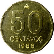 Argentina 50 Centavos Capped Liberty 1988 KM# 99 ₳ 50 CENTAVOS 1988 coin reverse Argentina 50 Centavos Capped Liberty 1988 KM# 99 ₳ 50 CENTAVOS 1988 coin reverse