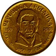 Argentina 50 Centavos Death of General San Martin Anniversary 2000 KM# 130.2 REPUBLICA ARGENTINA 1850 2000 GRAL. DN. JOSE DE SAN MARTIN coin obverse Argentina 50 Centavos Death of General San Martin Anniversary 2000 KM# 130.2 REPUBLICA ARGENTINA 1850 2000 GRAL. DN. JOSE DE SAN MARTIN coin obverse