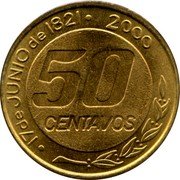 Argentina 50 Centavos 179th Anniversary Death of General Guemes 2000 KM# 129.1 17 DE JUNIO DE 1821 2000 50 CENTAVOS coin reverse Argentina 50 Centavos 179th Anniversary Death of General Guemes 2000 KM# 129.1 17 DE JUNIO DE 1821 2000 50 CENTAVOS coin reverse