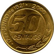 Argentina 50 Centavos 179th Anniversary Death of General Guemes 2000 KM# 129.2 17 DE JUNIO DE 1821 2000 50 CENTAVOS coin reverse Argentina 50 Centavos 179th Anniversary Death of General Guemes 2000 KM# 129.2 17 DE JUNIO DE 1821 2000 50 CENTAVOS coin reverse