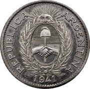 Argentina 50 Centavos Capped Liberty Bust Pattern 1941 KM# Pn55 REPUBLICA ARGENTINA 1941 coin obverse Argentina 50 Centavos Capped Liberty Bust Pattern 1941 KM# Pn55 REPUBLICA ARGENTINA 1941 coin obverse