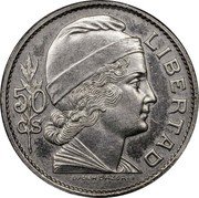 Argentina 50 Centavos Capped Liberty Bust Pattern 1941 KM# Pn55 LIBERTAD LUCIEN BAZOR 50 CS coin reverse Argentina 50 Centavos Capped Liberty Bust Pattern 1941 KM# Pn55 LIBERTAD LUCIEN BAZOR 50 CS coin reverse