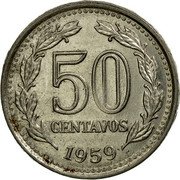 Argentina 50 Centavos Capped Liberty Head 1959 KM# 56 50 CENTAVOS 1960 coin reverse Argentina 50 Centavos Capped Liberty Head 1959 KM# 56 50 CENTAVOS 1960 coin reverse