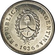 Argentina 50 Centavos Liberty Left Pattern 1936  KM# Pn46 REPUBLICA ARGENTINA 1936 coin obverse Argentina 50 Centavos Liberty Left Pattern 1936  KM# Pn46 REPUBLICA ARGENTINA 1936 coin obverse