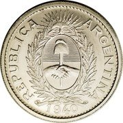 Argentina 50 Centavos Pattern Liberty Large Bust 1940  KM# Pn54 REPUBLICA ARGENTINA 1940 coin obverse Argentina 50 Centavos Pattern Liberty Large Bust 1940  KM# Pn54 REPUBLICA ARGENTINA 1940 coin obverse