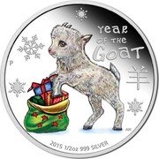 Tuvalu 50 Cents Year of the Goat Present 2015  Proof KM# 356 YEAR OF THE GOAT AH P 2015 1/2 OZ 999 SILVER 羊 coin reverse Tuvalu 50 Cents Year of the Goat Present 2015  Proof KM# 356 YEAR OF THE GOAT AH P 2015 1/2 OZ 999 SILVER 羊 coin reverse