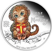 Tuvalu 50 Cents Year of the Monkey 2016 P Proof YEAR OF THE MONKEY P 猴 AH 2016 1/2 OZ 999 SILVER coin reverse