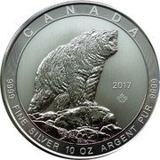 Canada 50 Dollars Roaring Bear 2017 In Sets only 2017 9999 FINE SILVER 10 OZ ARGENT PUR 9999 CANADA PL coin reverse Canada 50 Dollars Roaring Bear 2017 In Sets only 2017 9999 FINE SILVER 10 OZ ARGENT PUR 9999 CANADA PL coin reverse