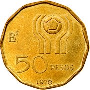Argentina 50 Pesos World Soccer Championship 1978 KM# 76 50 PESOS 1977 coin reverse Argentina 50 Pesos World Soccer Championship 1978 KM# 76 50 PESOS 1977 coin reverse