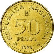 Argentina 50 Pesos Conquest of Patagonia Centennial 1979 KM# 84 REPUBLICA ARGENTINA 50 PESOS 1979 coin obverse Argentina 50 Pesos Conquest of Patagonia Centennial 1979 KM# 84 REPUBLICA ARGENTINA 50 PESOS 1979 coin obverse
