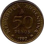 Argentina 50 Pesos Anniversary of Jose de San Martin's birth 1980 KM# 83a REPUBLICA ARGENTINA 50 PESOS 1981 coin obverse Argentina 50 Pesos Anniversary of Jose de San Martin's birth 1980 KM# 83a REPUBLICA ARGENTINA 50 PESOS 1981 coin obverse