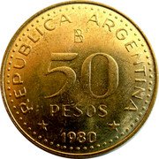 Argentina 50 Pesos Bust of Jose de San Martin 1980 Mintage included with 1980 date of KM#83a KM# 83 REPUBLICA ARGENTINA 50 PESOS 1979 coin obverse Argentina 50 Pesos Bust of Jose de San Martin 1980 Mintage included with 1980 date of KM#83a KM# 83 REPUBLICA ARGENTINA 50 PESOS 1979 coin obverse