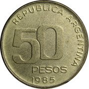 Argentina 50 Pesos Capped Liberty 1985 KM# 94 REPUBLICA ARGENTINA 50 PESOS 1985 coin obverse Argentina 50 Pesos Capped Liberty 1985 KM# 94 REPUBLICA ARGENTINA 50 PESOS 1985 coin obverse