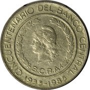 Argentina 50 Pesos Capped Liberty 1985 KM# 94 CINCUENTENARIO DEL BANCO CENTRAL B.C.R.A 1935-1985 coin reverse Argentina 50 Pesos Capped Liberty 1985 KM# 94 CINCUENTENARIO DEL BANCO CENTRAL B.C.R.A 1935-1985 coin reverse