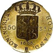 Netherlands 50 Stuivers (Louis Napoleon Pattern) KONINGRIJK HOLLAND 50 SS 1808 coin reverse Netherlands 50 Stuivers (Louis Napoleon Pattern) KONINGRIJK HOLLAND 50 SS 1808 coin reverse