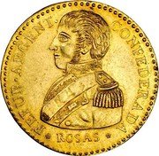Argentina 8 Escudos General Rosas 1836 R American Numismatic Rarities Eliasberg sale 4-05, EF-45 Realized $149,500 KM# A9 POR LA LIGA LITORALSERA FELIZ R 8S 1836 coin reverse Argentina 8 Escudos General Rosas 1836 R American Numismatic Rarities Eliasberg sale 4-05, EF-45 Realized $149,500 KM# A9 POR LA LIGA LITORALSERA FELIZ R 8S 1836 coin reverse