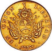 Argentina 8 Escudos Mountains 1840 R KM# 11 EN UNION Y LIBERTAD coin reverse Argentina 8 Escudos Mountains 1840 R KM# 11 EN UNION Y LIBERTAD coin reverse