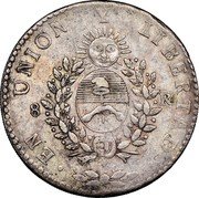 Argentina 8 Reales Mountains 1840 R KM# 10 8 R EN UNION Y LIBERTAD coin reverse Argentina 8 Reales Mountains 1840 R KM# 10 8 R EN UNION Y LIBERTAD coin reverse