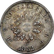 Argentina 8 Reales (Flagged Castle) KM# 32 CONFEDERADA 8 RS 1852 9 DS coin reverse Argentina 8 Reales (Flagged Castle) KM# 32 CONFEDERADA 8 RS 1852 9 DS coin reverse