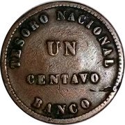 Argentina Centavo Radiant Sunface 1854 KM# 23 TESORO NACIONAL BANCO UN CENTAVO coin reverse Argentina Centavo Radiant Sunface 1854 KM# 23 TESORO NACIONAL BANCO UN CENTAVO coin reverse