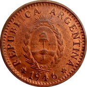 Argentina Centavo Coat of Arms Republic 1946 KM# 37a REPUBLICA ARGENTINA 1946 coin obverse Argentina Centavo Coat of Arms Republic 1946 KM# 37a REPUBLICA ARGENTINA 1946 coin obverse