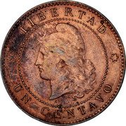 Argentina Centavo Capped Liberty 1895 KM# 32 REPUBLICA ARGENTINA 1883 coin obverse Argentina Centavo Capped Liberty 1895 KM# 32 REPUBLICA ARGENTINA 1883 coin obverse