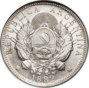 Argentina Peso Capped Liberty 1882 KM# 29 REPUBLICA ARGENTINA 1882 coin obverse Argentina Peso Capped Liberty 1882 KM# 29 REPUBLICA ARGENTINA 1882 coin obverse