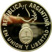Argentina Peso United Nations Anniversary 1995 Proof KM# 126 REPÚBLICA ARGENTINA. EN UNIÓN Y EN LIBERTAD coin obverse