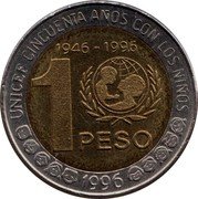 Argentina Peso 50th Anniversary of UNICEF 1996 KM# 120 UNICEF CINCUENTA AÑOS CON LOS NIÑOS 1946-1996 1 PESO 1996 coin reverse Argentina Peso 50th Anniversary of UNICEF 1996 KM# 120 UNICEF CINCUENTA AÑOS CON LOS NIÑOS 1946-1996 1 PESO 1996 coin reverse
