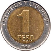Argentina Peso Mercosur 1998 KM# 125 EN UNION Y LIBERTAD 1 PESO 1998 coin reverse Argentina Peso Mercosur 1998 KM# 125 EN UNION Y LIBERTAD 1 PESO 1998 coin reverse