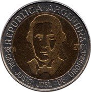 Argentina Peso General Urquiza 2001 KM# 132.1 REPUBLICA ARGENTINA 1801 2001 GRAL JUSTO JOSE DE URQUIZA coin obverse Argentina Peso General Urquiza 2001 KM# 132.1 REPUBLICA ARGENTINA 1801 2001 GRAL JUSTO JOSE DE URQUIZA coin obverse