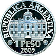 Argentina Peso 70th Anniversary of Central Bank 2005 Proof KM# 140 REPÚBLICA ARGENTINA 1 PESO 2005 coin obverse