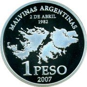 Argentina Peso 25th Anniversary Malvinas Islands Occupation 2007 Proof KM# 153 MALVINAS ARGENTINAS 2 DE ABRIL 1982 1 PESO 2007 coin reverse Argentina Peso 25th Anniversary Malvinas Islands Occupation 2007 Proof KM# 153 MALVINAS ARGENTINAS 2 DE ABRIL 1982 1 PESO 2007 coin reverse