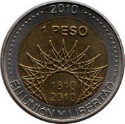 Argentina Peso Bicentennial El Palmar 2010 KM# 156 2010 1 PESO 1810 2010 EN UNIÓN Y LIBERTAD coin reverse Argentina Peso Bicentennial El Palmar 2010 KM# 156 2010 1 PESO 1810 2010 EN UNIÓN Y LIBERTAD coin reverse