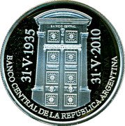 Argentina Peso 75th Anniversary of Central Bank 2010 Proof KM# 174 BANCO CENTRAL DE LA REPÚBLICA ARGENTINA 31 V 1935 31 V 2010 coin obverse Argentina Peso 75th Anniversary of Central Bank 2010 Proof KM# 174 BANCO CENTRAL DE LA REPÚBLICA ARGENTINA 31 V 1935 31 V 2010 coin obverse