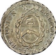 Argentina Real Radiant Sunface Rio de la Plata 1815 PTS F KM# 2 EN UNION Y LIBERTAD PTS F 1815 1 R coin reverse Argentina Real Radiant Sunface Rio de la Plata 1815 PTS F KM# 2 EN UNION Y LIBERTAD PTS F 1815 1 R coin reverse