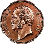 Malaysia Half Cent James Brooke Sarawak 1863 Proof KM# 2a J. BROOKE RAJAH coin obverse Malaysia Half Cent James Brooke Sarawak 1863 Proof KM# 2a J. BROOKE RAJAH coin obverse