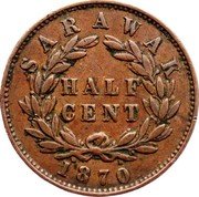 Malaysia Half Cent Charles J. Brooke Sarawak 1870 KM# 5 SARAWAK HALF CENT 1870 coin reverse Malaysia Half Cent Charles J. Brooke Sarawak 1870 KM# 5 SARAWAK HALF CENT 1870 coin reverse